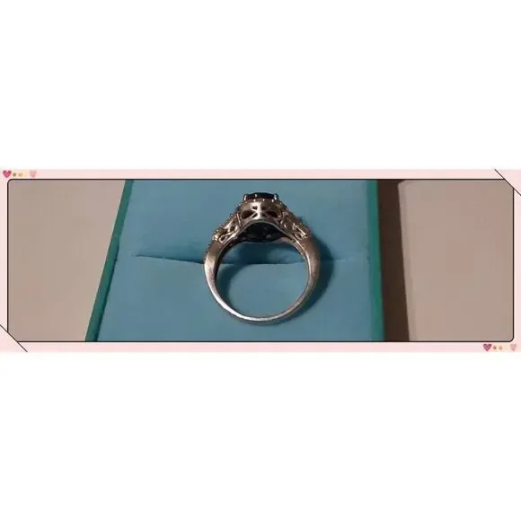 2.5 Ct. Oval Cut Blue & White Sapphire Engagement/Statement Ring Sz 8 - Picture 3 of 4